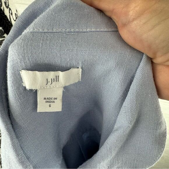 J. Jill Rain Drop Linen Blend Roll Sleeve Button Down Shift Dress - Picture 9 of 10